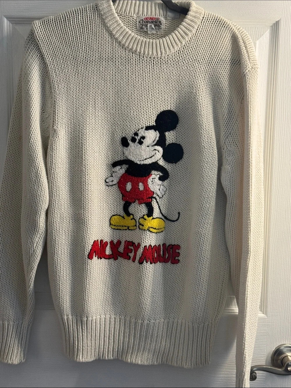 VTG Disney Cream Crewneck Sweater with Mickey Mouse Graphic Needle Point!